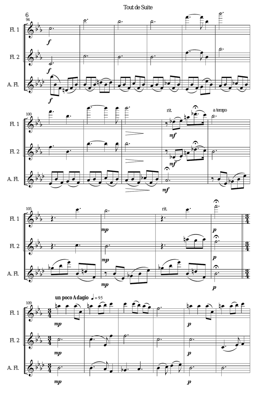 Tout de Suite (or Toot Sweet) for flute trio (2 flutes 1 alto flute) Flute Trio scores gallery preview page 6