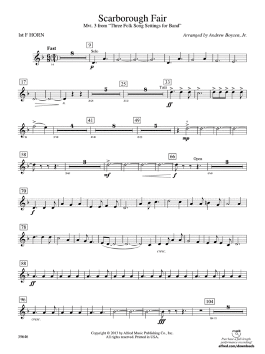 Scarborough Fair: 1st F Horn Concert Band scores gallery preview page 1