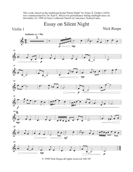 Essay on Silent Night - (string quartet) Violin 1 part image number null