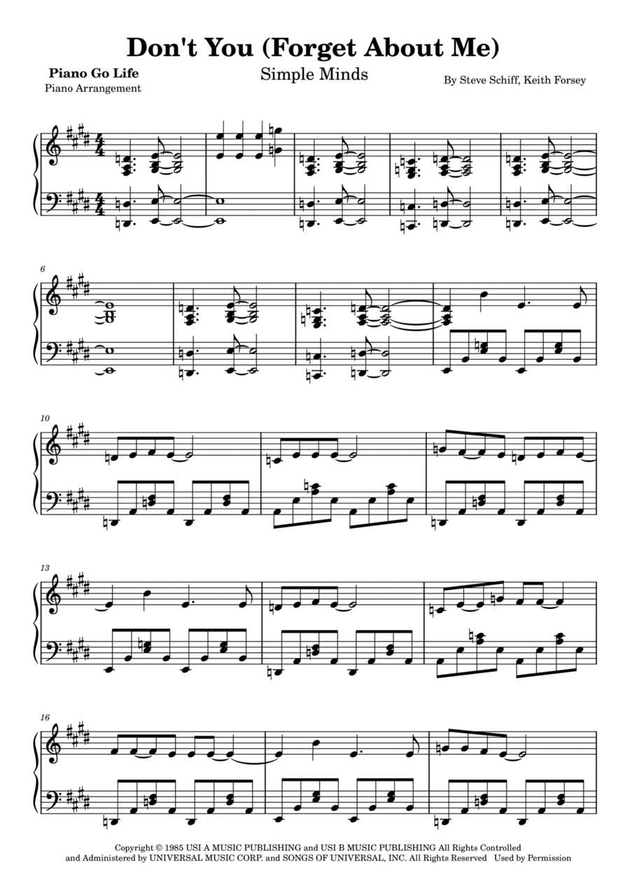 Don't You (forget About Me) Piano Solo scores gallery preview page 1