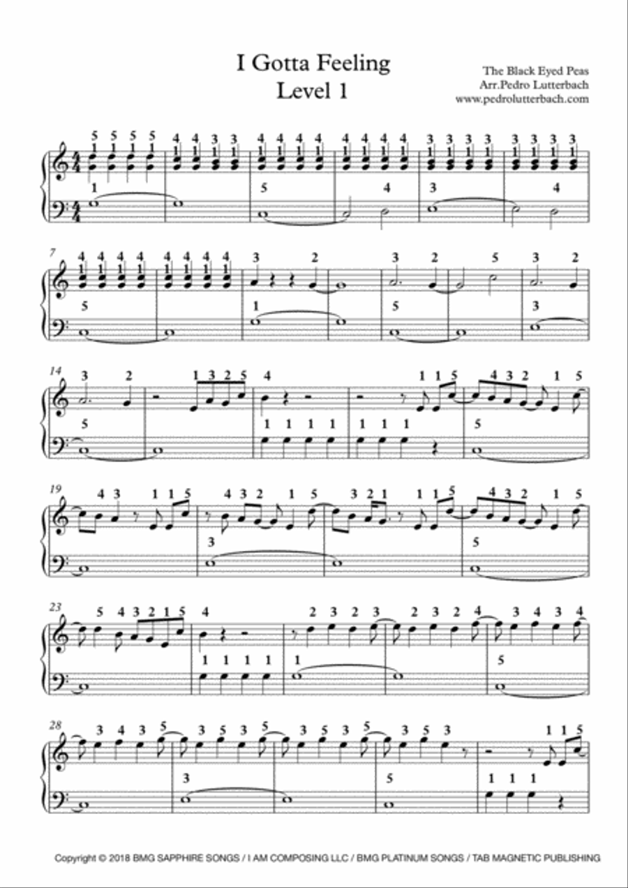 I Gotta Feeling Easy Piano scores gallery preview page 1