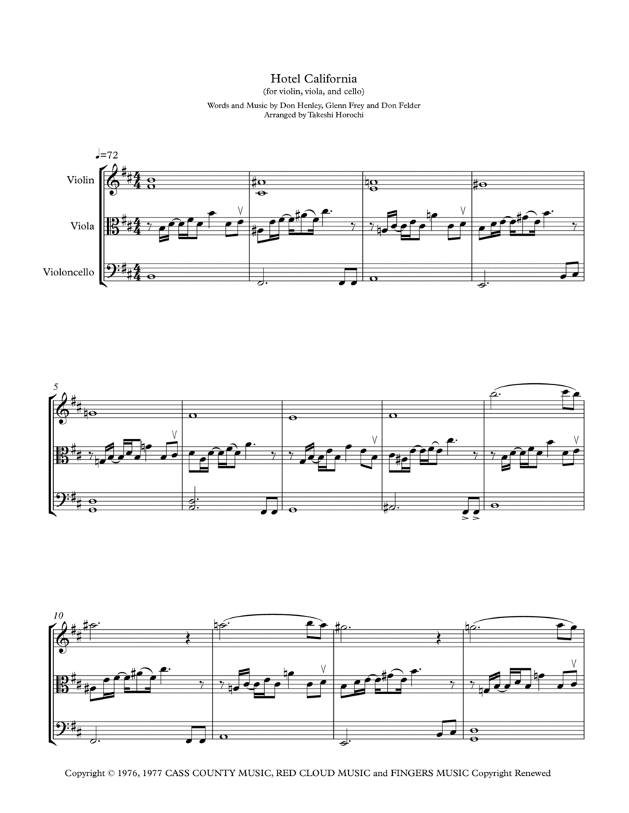 Hotel California Hotel California String Trio scores gallery preview page 1