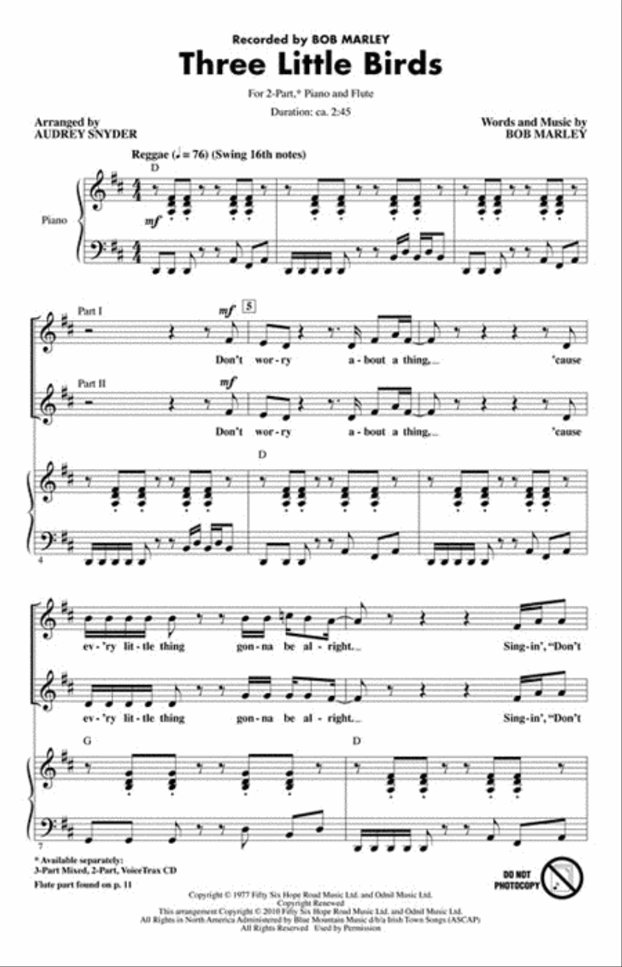 Three Little Birds 2-Part scores gallery preview page 2