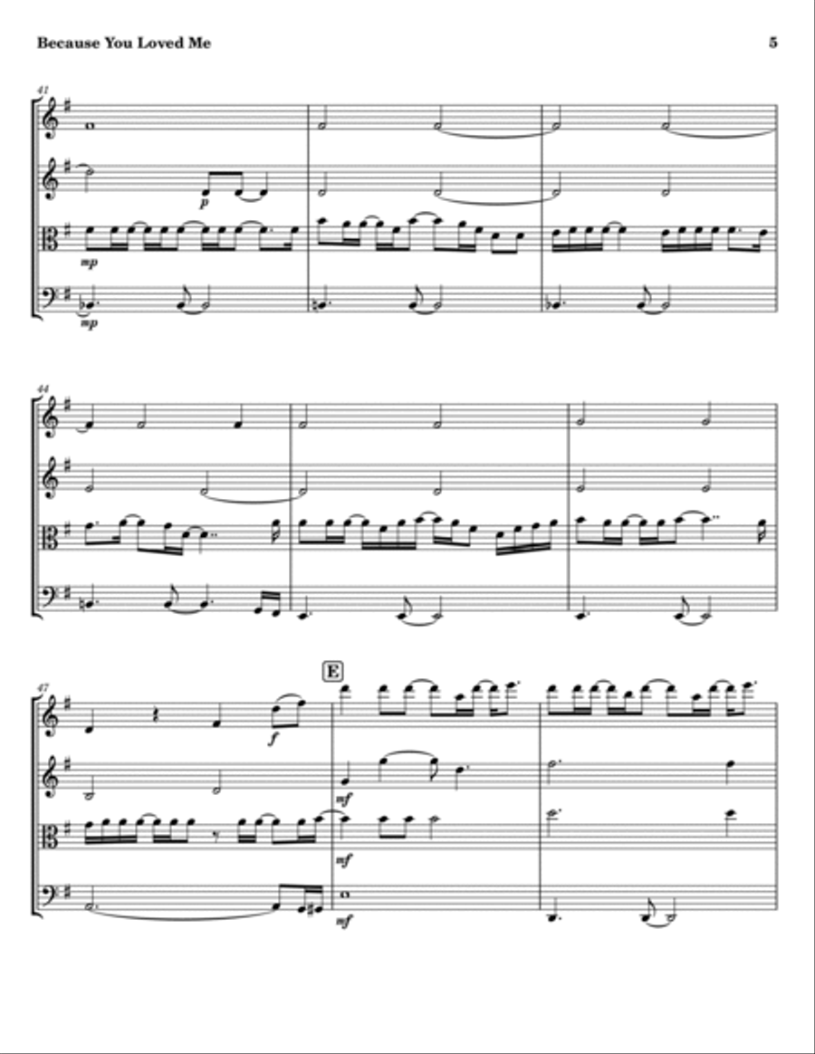 Because You Loved Me String Quartet scores gallery preview page 5