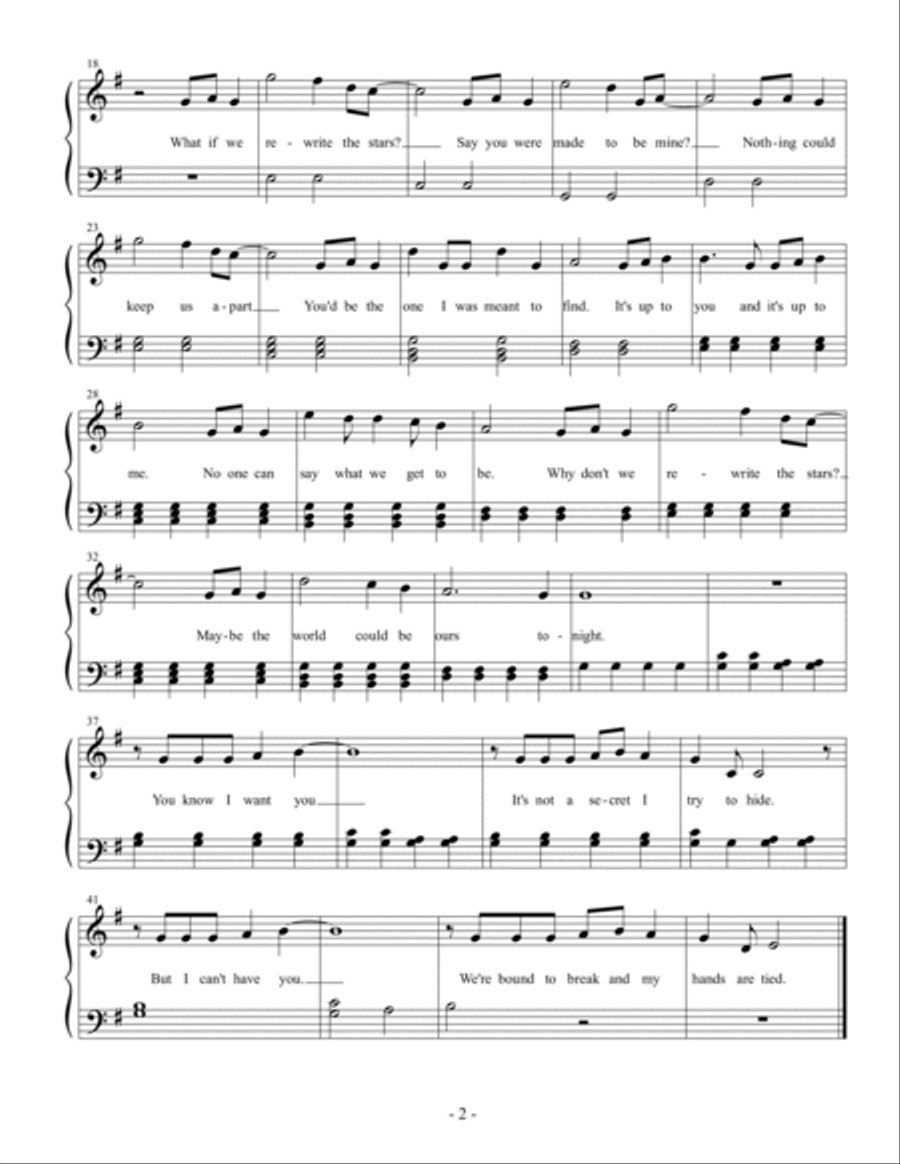 Rewrite The Stars Easy Piano scores gallery preview page 2