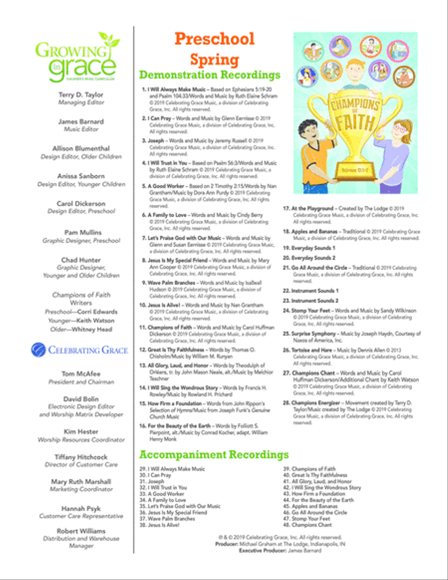 Champions of Faith: Preschool - Spring Unison Choir scores gallery preview page 3