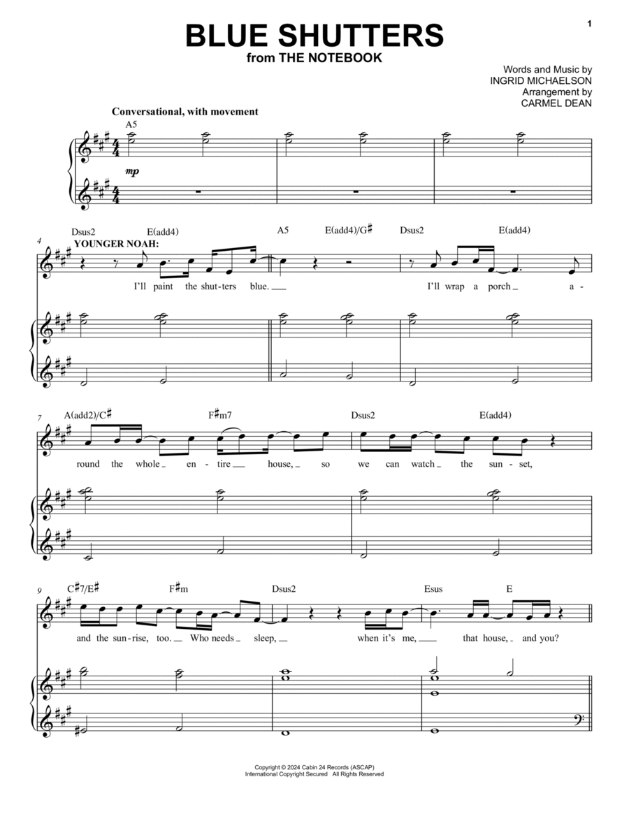 Blue Shutters (from The Notebook) Voice scores gallery preview page 1