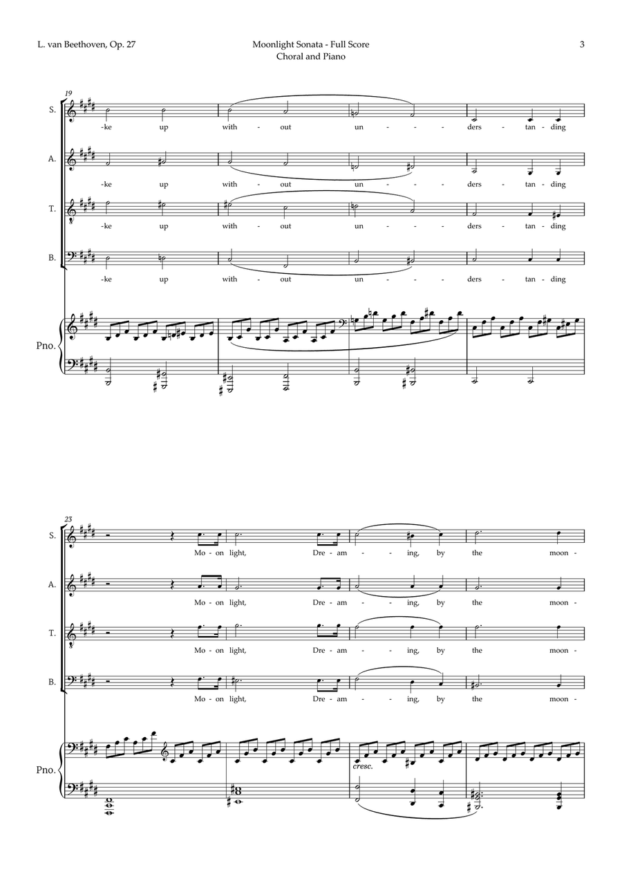 Moonlight Sonata by Beethoven for Choral and Piano 4-Part scores gallery preview page 4
