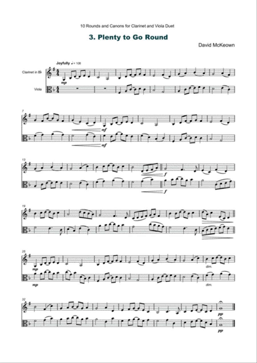 10 Rounds and Canons for Clarinet and Viola Duet Chamber Music scores gallery preview page 4