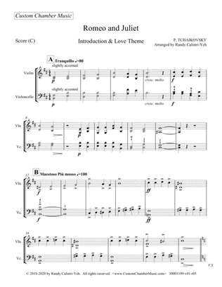 Book cover for Tchaikovsky Introduction and Love Theme from "Romeo and Juliet" (violin/cello duet)