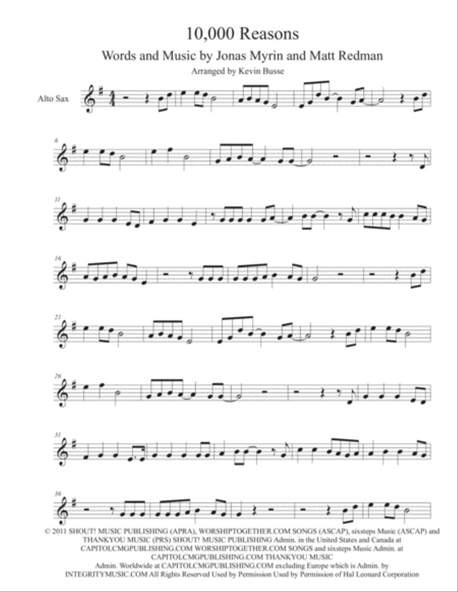 10,000 Reasons (Bless The Lord) Alto Saxophone scores gallery preview page 1
