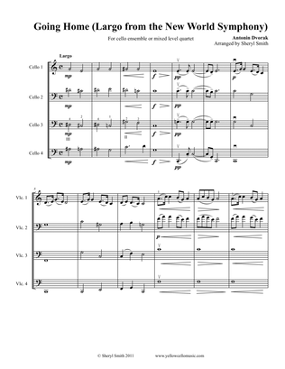 Going Home (Largo – Theme from New World Symphony) for four part cello ensemble or mixed level cel