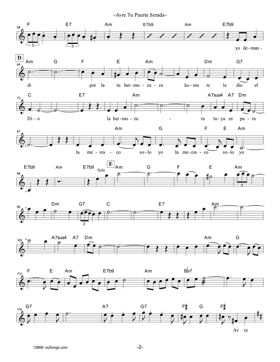Avre Tu Puerta Serada Voice scores gallery preview page 2
