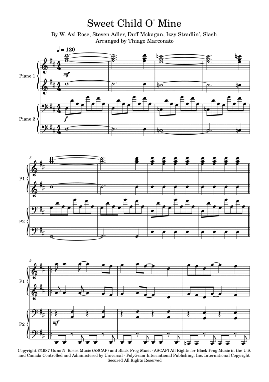 Sweet Child O' Mine 1 Piano, 4-Hands scores gallery preview page 1