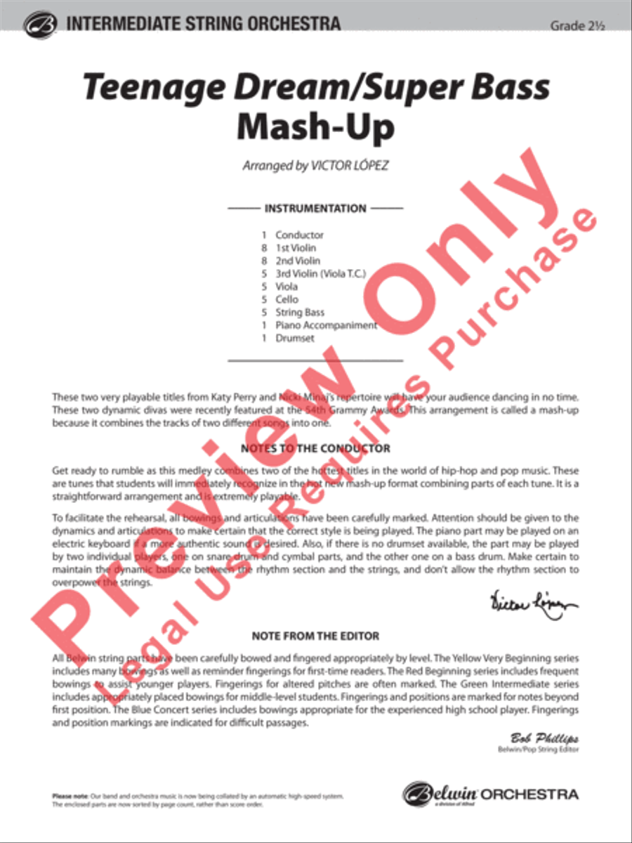 Teenage Dream / Super Bass Mash-Up String Orchestra scores gallery preview page 2