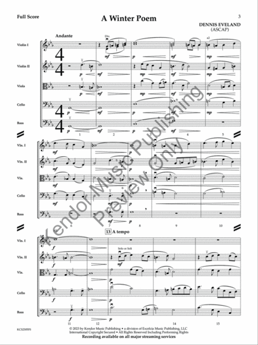 A Winter Poem (Score) String Orchestra scores gallery preview page 4