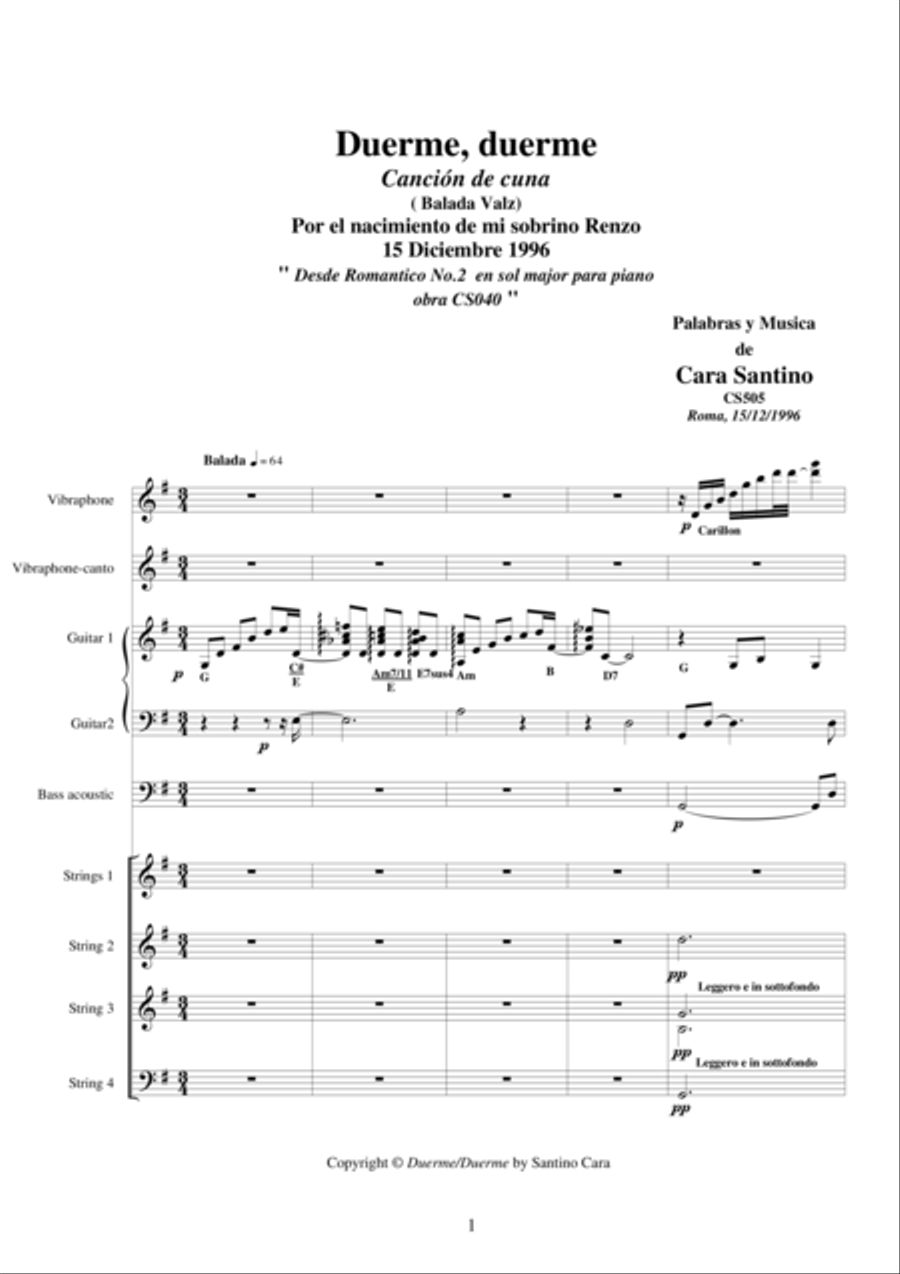Duerme, duerme - Canción de cuna (Balada vals) Full Orchestra scores gallery preview page 1