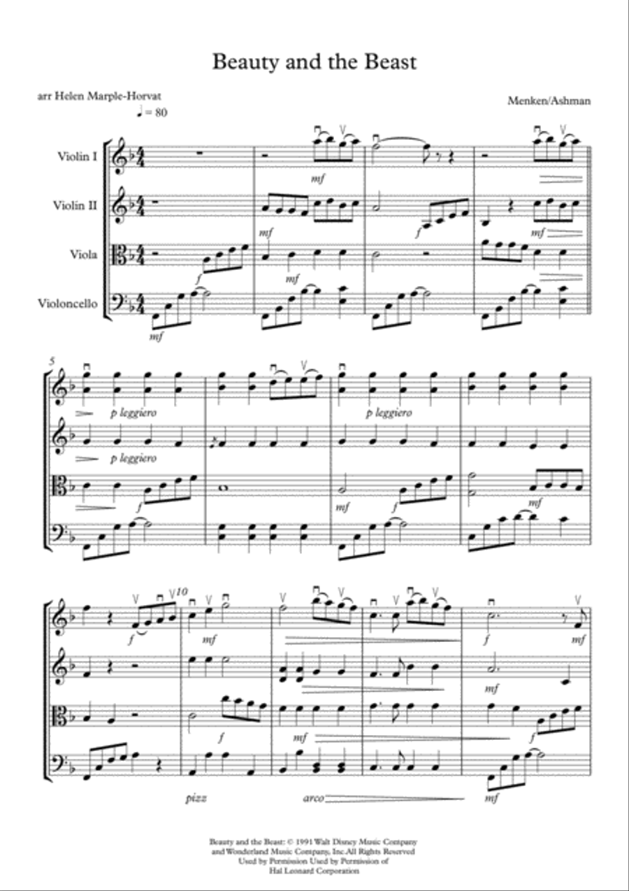 Beauty And The Beast String Quartet scores gallery preview page 3