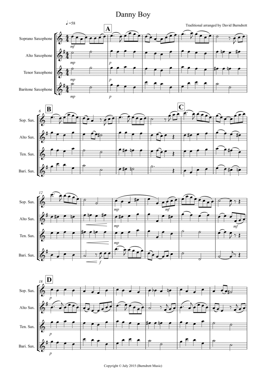Danny Boy for Saxophone Quartet Saxophone Quartet scores gallery preview page 1