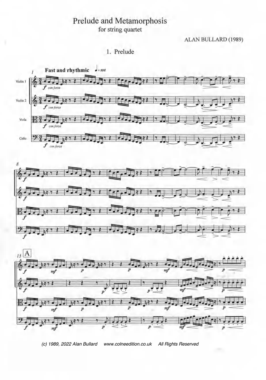 String Quartet No. 1 - Prelude and Metamorphosis (score and parts) String Quartet scores gallery preview page 2