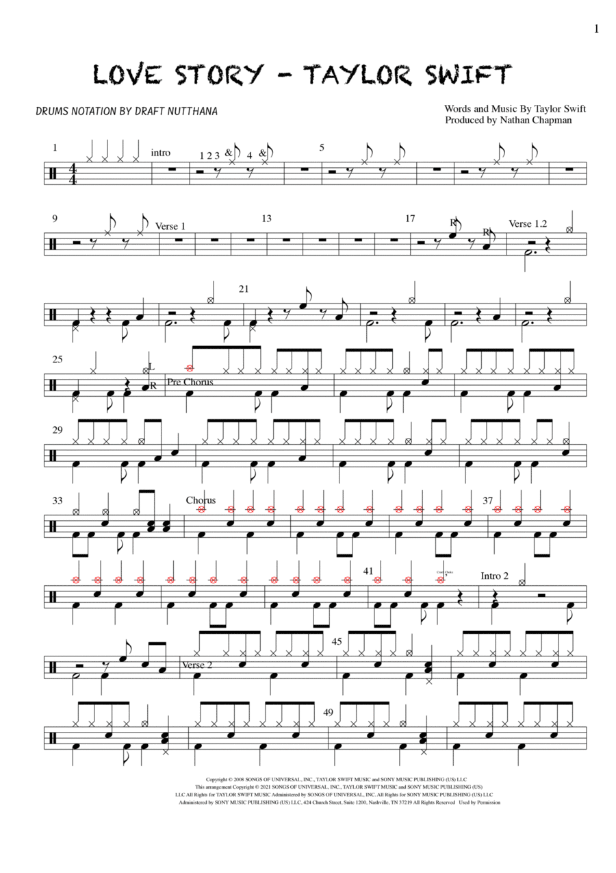 Love Story Drum Set scores gallery preview page 1