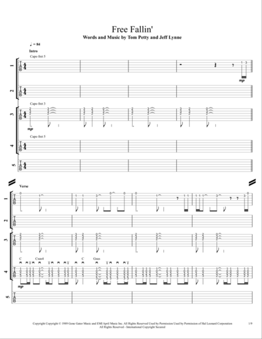 Free Fallin' Electric Guitar scores gallery preview page 2