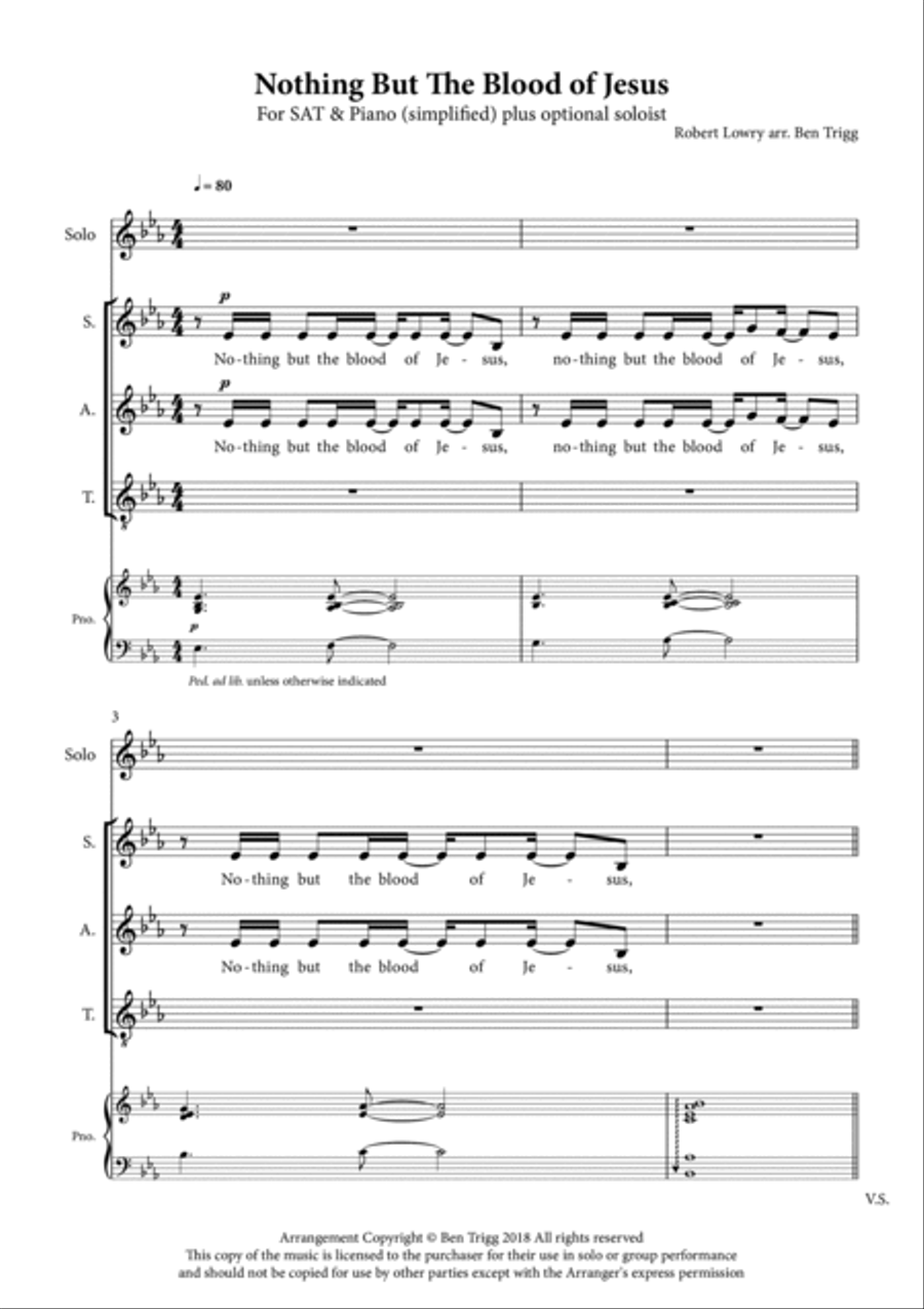 Nothing But The Blood of Jesus (simplified) – Gospel choir (SAT) & Piano SAT scores gallery preview page 3