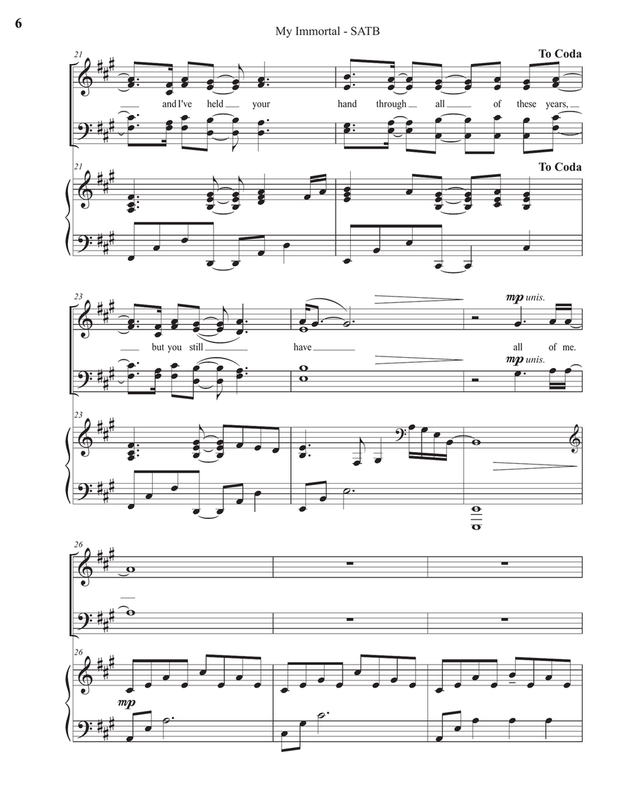 My Immortal 4-Part scores gallery preview page 6