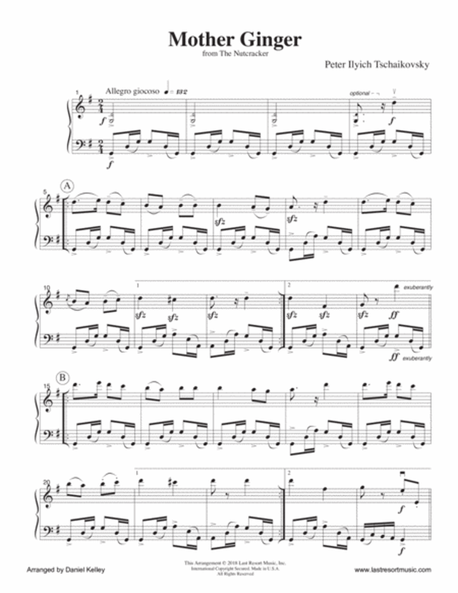 Mother Ginger from The Nutcracker for Flute or Oboe or Violin & Cello or Bassoon Duet - Music for Tw