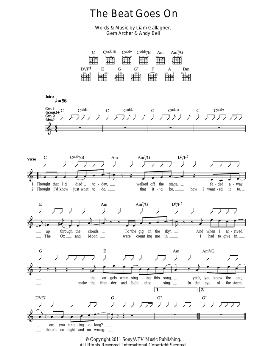 The Beat Goes On Guitar Tablature scores gallery preview page 1