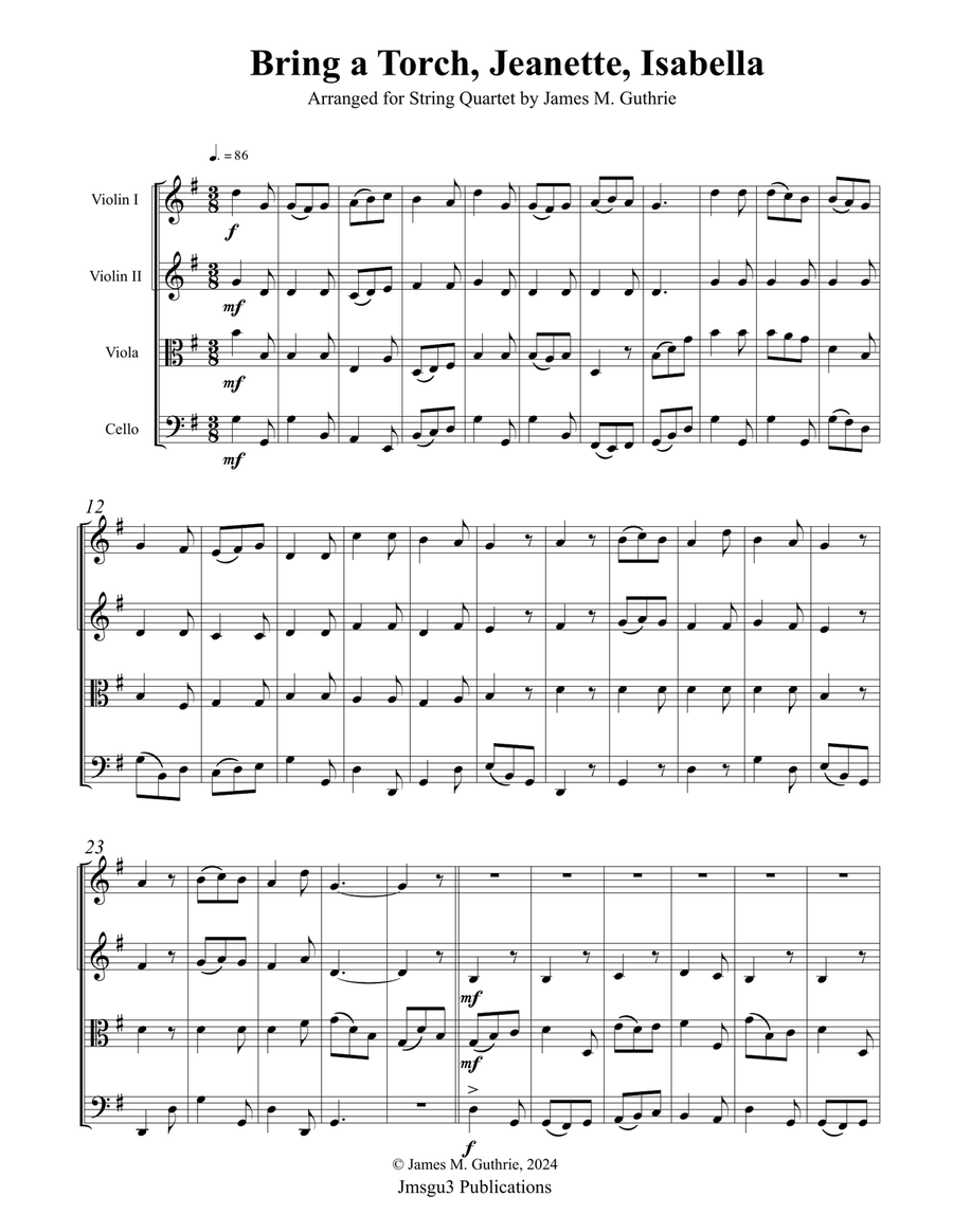 Bring a Torch, Jeanette, Isabella for String Quartet