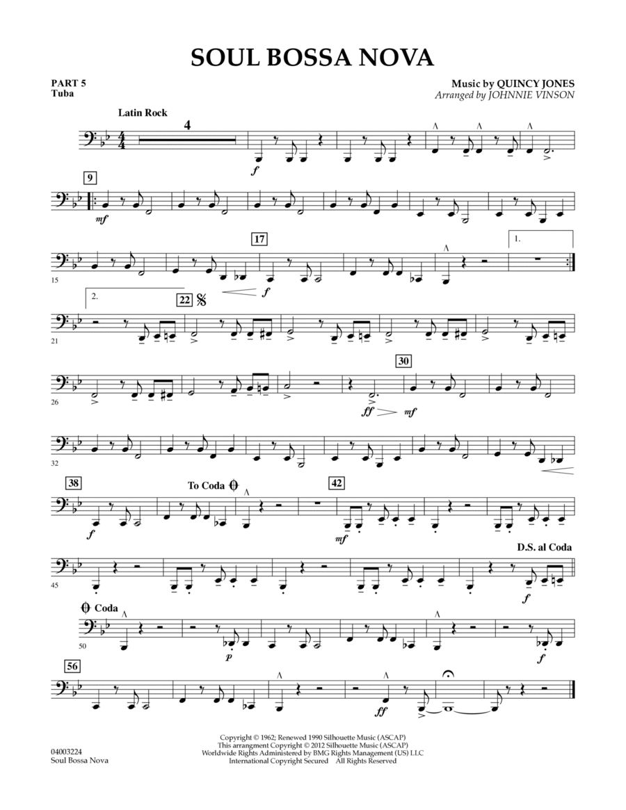 Soul Bossa Nova (arr. Johnnie Vinson) - Pt.5 - Tuba Concert Band scores gallery preview page 1