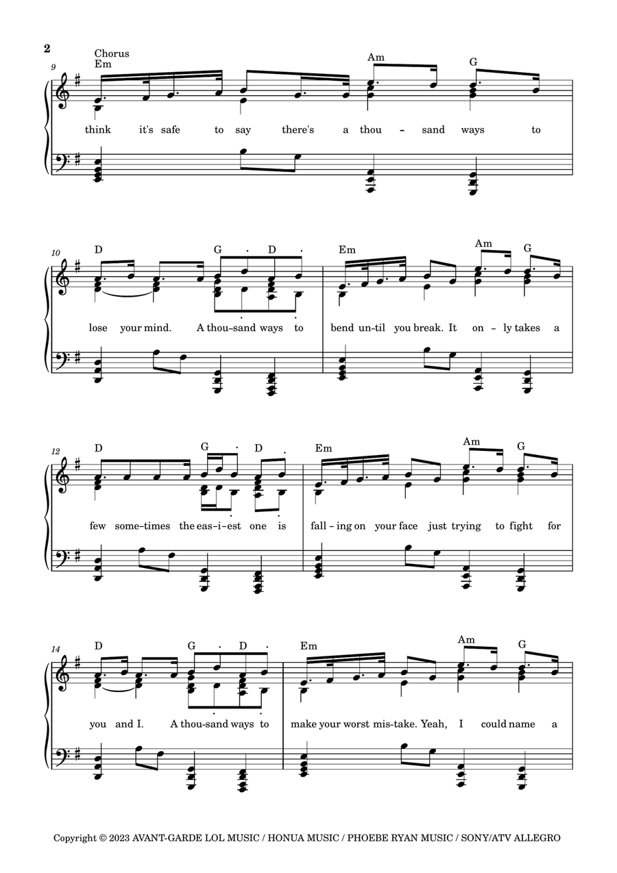 A Thousand Ways Piano Solo scores gallery preview page 2