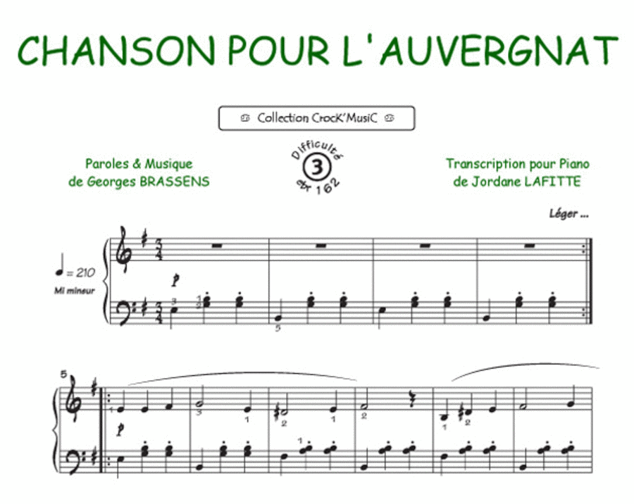 Chanson pour l'auvergnat (Collection CrocK'MusiC) Piano Solo scores gallery preview page 1