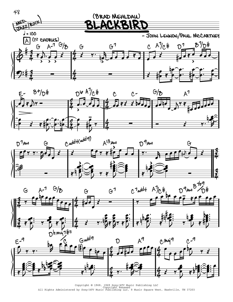 Blackbird (solo only) Piano scores gallery preview page 1