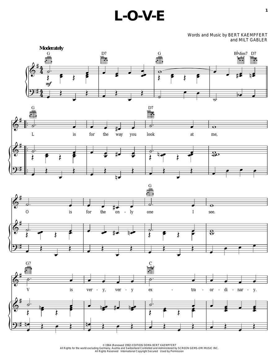 L-O-V-E Piano, Vocal, Guitar scores gallery preview page 1
