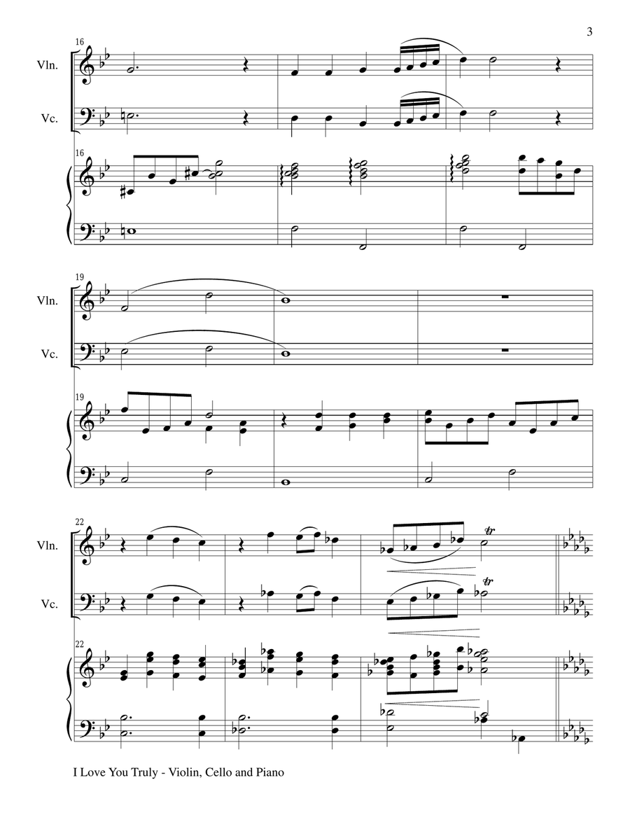 I LOVE YOU TRULY (Trio – Violin, Cello, and Piano with Score and Parts) Piano Trio scores gallery preview page 3