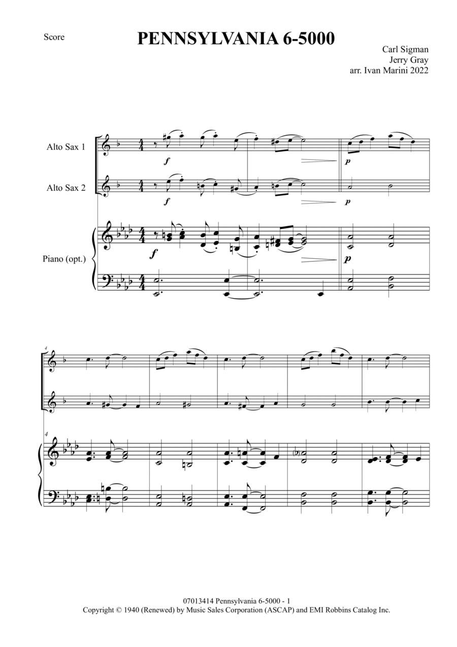 Pennsylvania 6-5000 Alto Saxophone scores gallery preview page 1