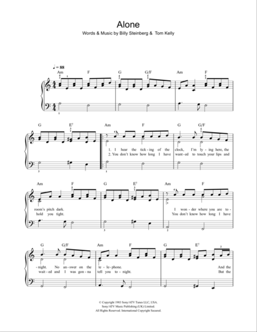Alone Alone Easy Piano scores gallery preview page 1