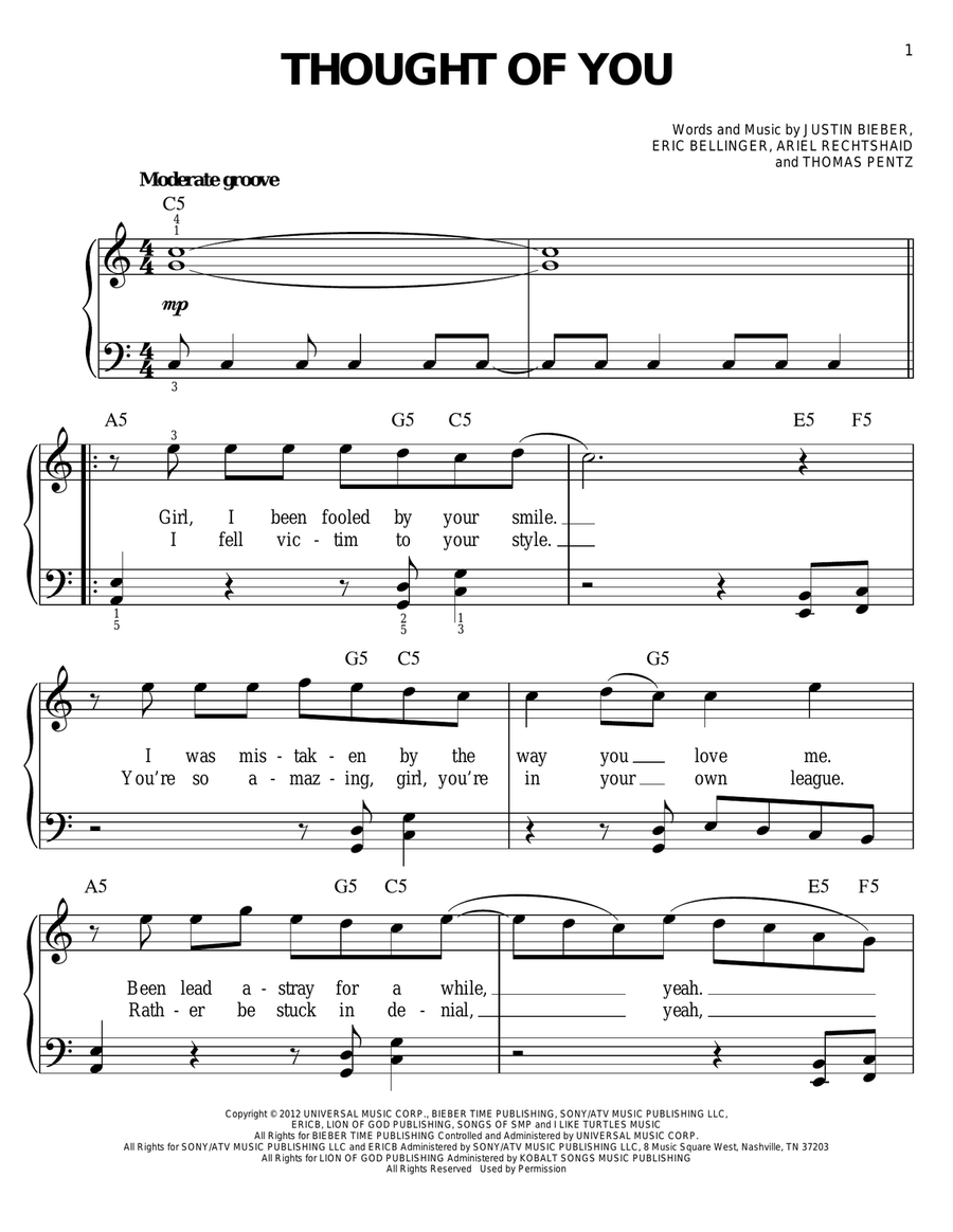 Thought Of You Easy Piano scores gallery preview page 1