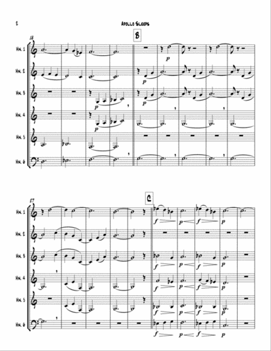 Apollo Sleeps for Six Horns Brass Ensemble scores gallery preview page 2