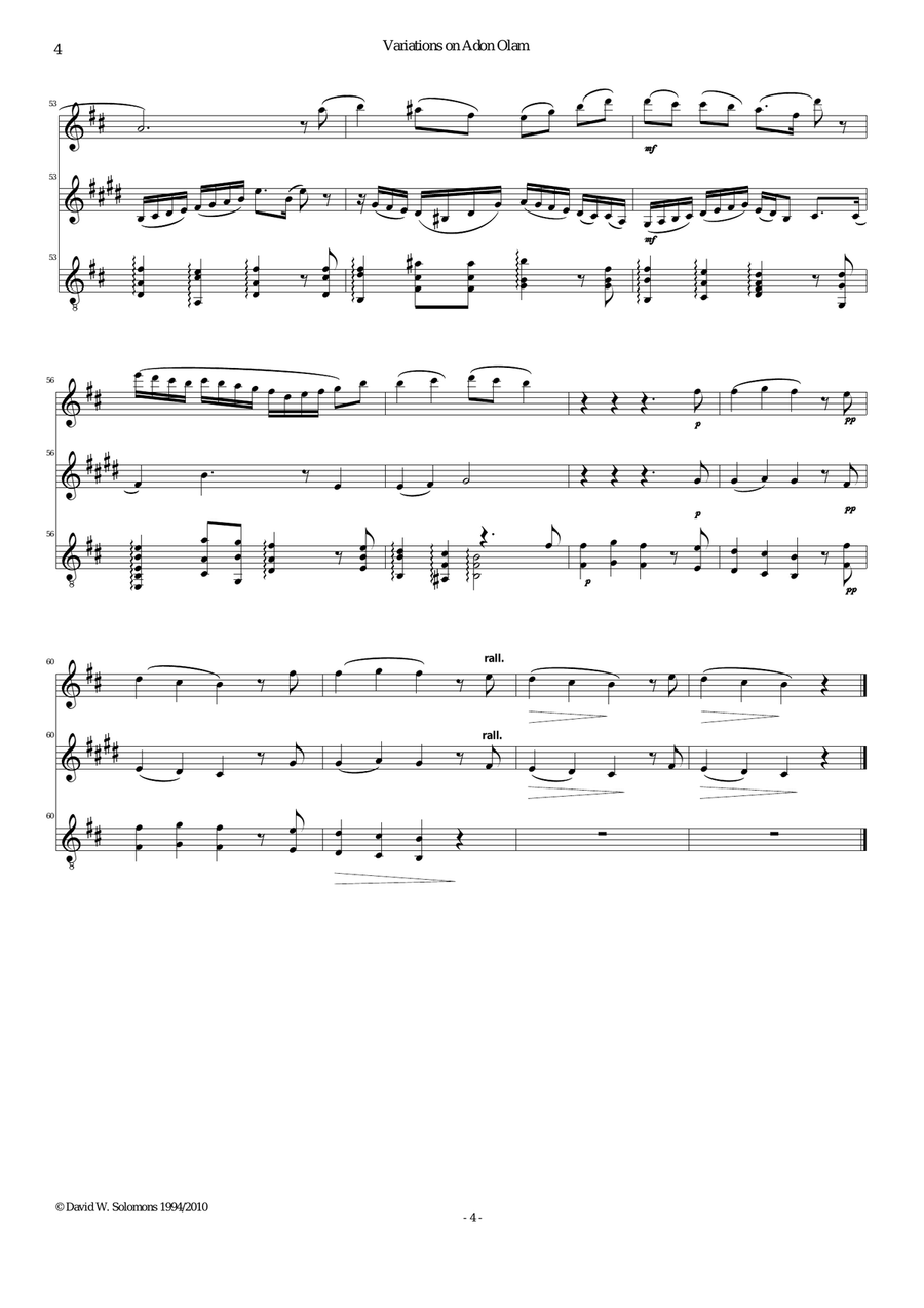 Variations on Adon Olam (Eternal Lord) for flute, clarinet and guitar Clarinet scores gallery preview page 4