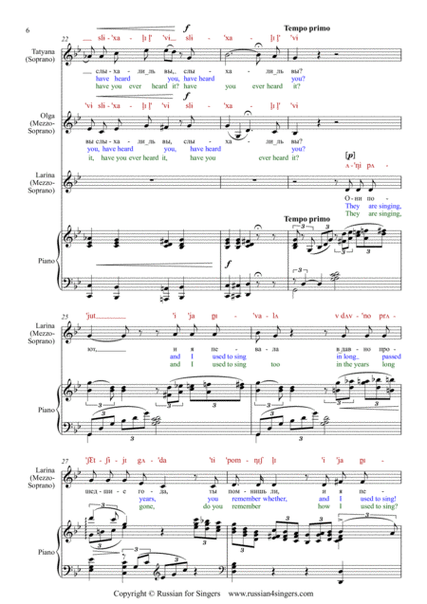 Scene 1 Duet and Quartet from "Eugene Onegin" DICTION SCORE with IPA and translation