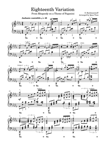 18th Variation - Rhapsody on a Theme of Paganini - Rachmaninoff - For Piano Solo (Advanced) image number null