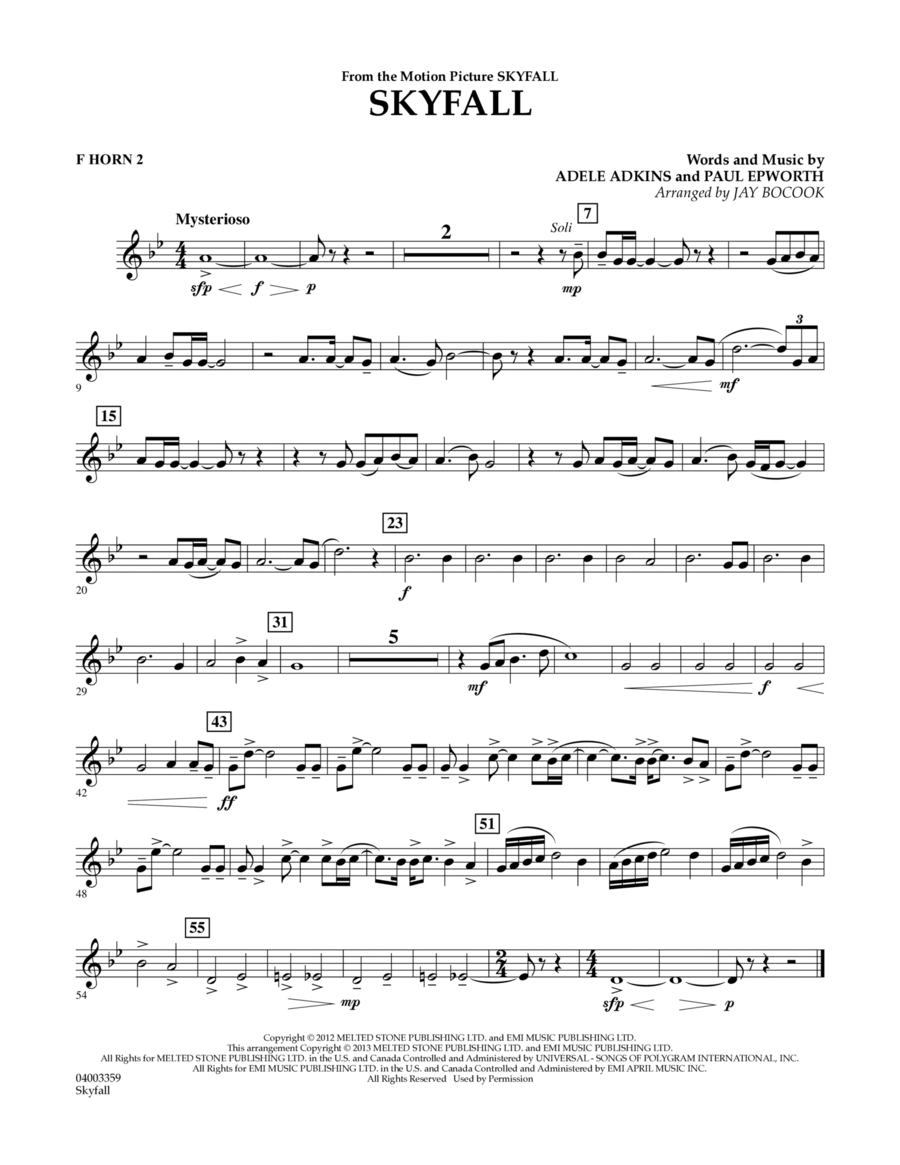 Skyfall - F Horn 2 Concert Band scores gallery preview page 1