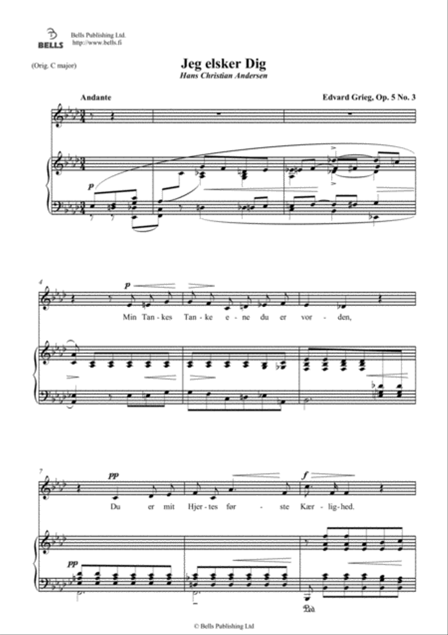 Jeg elsker Dig, Op. 5 No. 3 (A-flat Major) Voice Solo scores gallery preview page 1