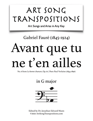 FAURÉ: Avant que tu ne t'en ailles, Op. 61 no. 6 (transposed to G major, bass clef)