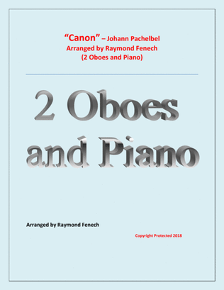 Book cover for Canon - Johann Pachebel - 2 Oboes and Piano - Intermediate/Advanced Intermediate level