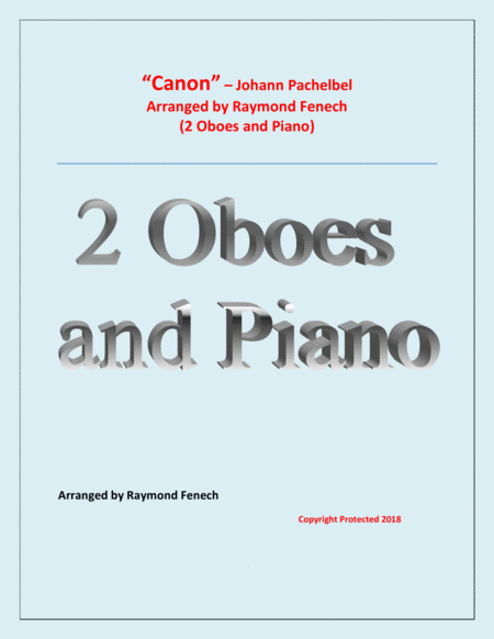 Canon - Johann Pachebel - 2 Oboes and Piano - Intermediate/Advanced Intermediate level image number null