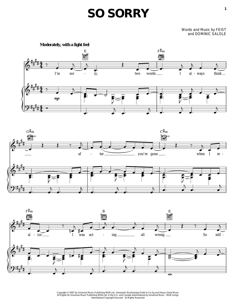 So Sorry So Sorry Piano, Vocal, Guitar scores gallery preview page 1